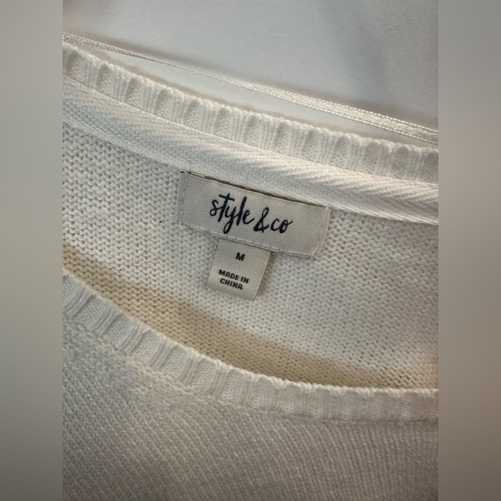 Style & Co. White Crew Neck Sweater with Textured Knit size medium - Picture 4 of 4